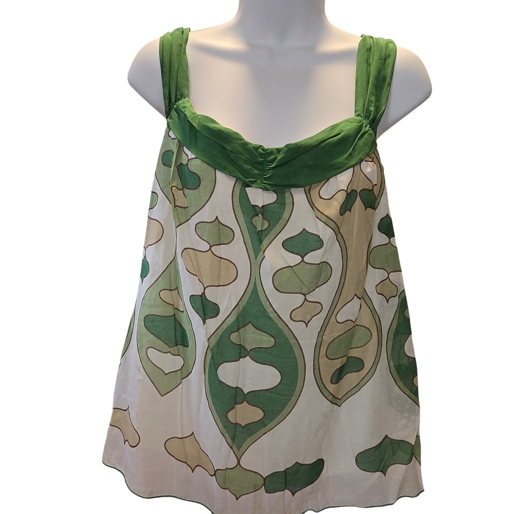 Sophie Max Women Green Geometric Silk Blend Tank Top Chic Blouse Size‎ Med